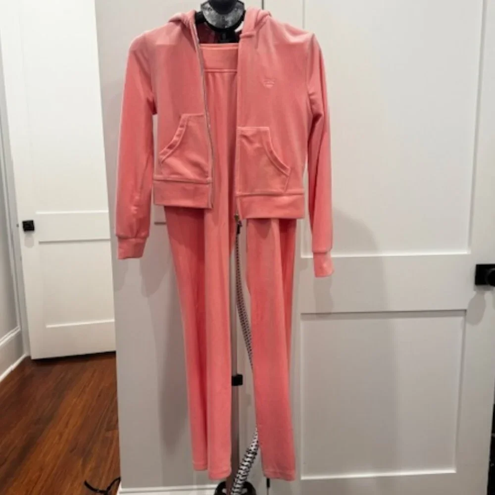 Juicy Couture Pink Velour Tracksuit, 2 pieces, Zip Hoodie Jacket & Pants, Size S